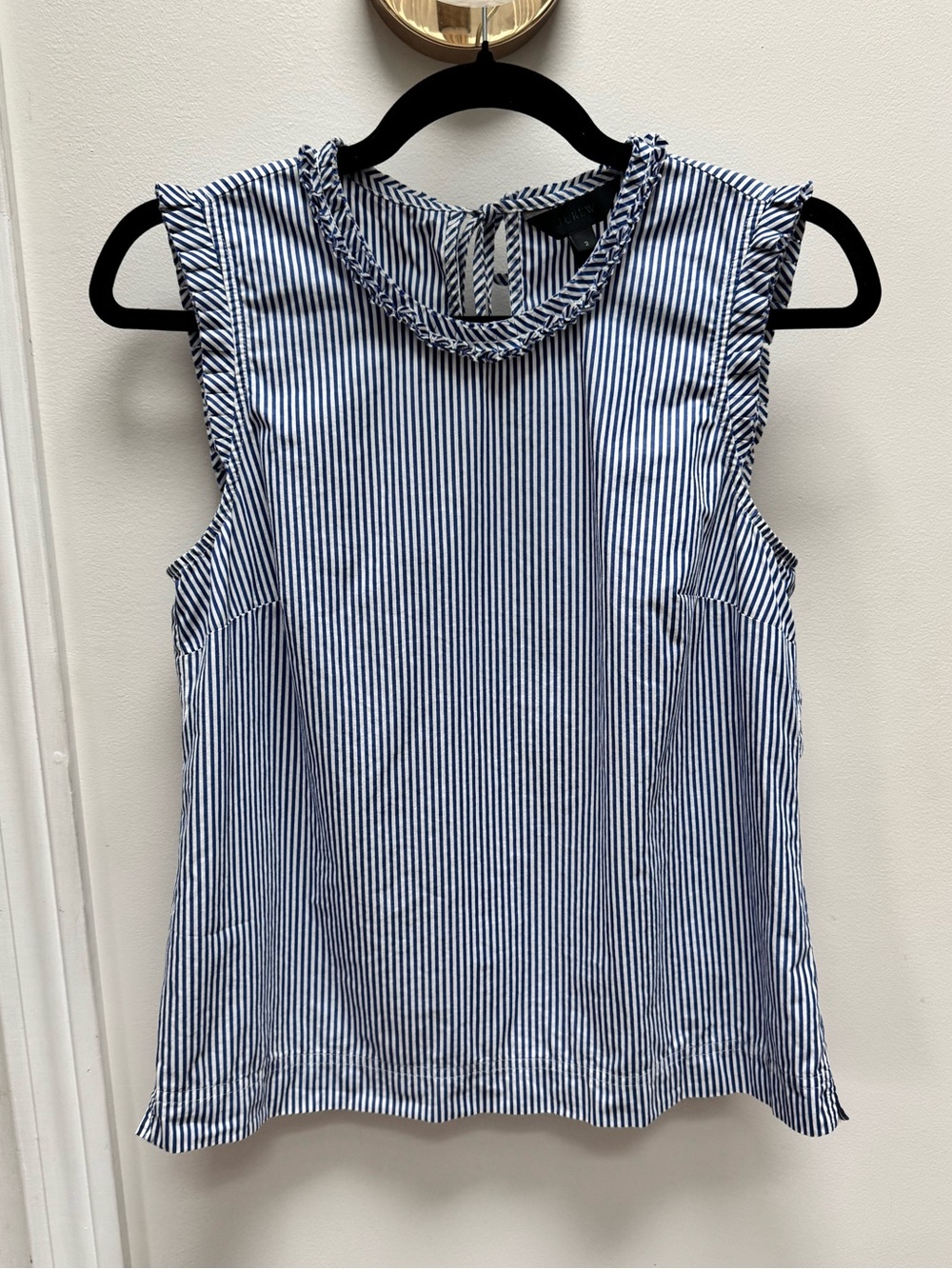 J. Crew Striped Ruffle Cotton Sleeveless Blouse